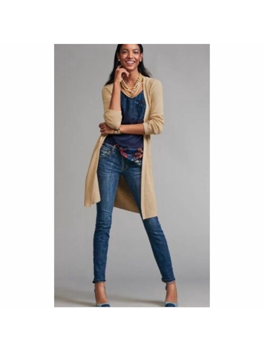 CAbi Abbey Road Duster XL Cardigan Tan Knit Camel Sweater Cabi Long #3359